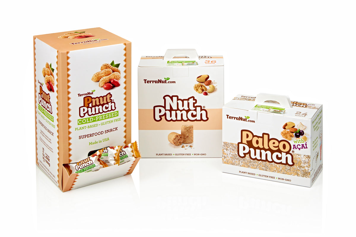 Assorted TerraNut snack bar boxes grouped together