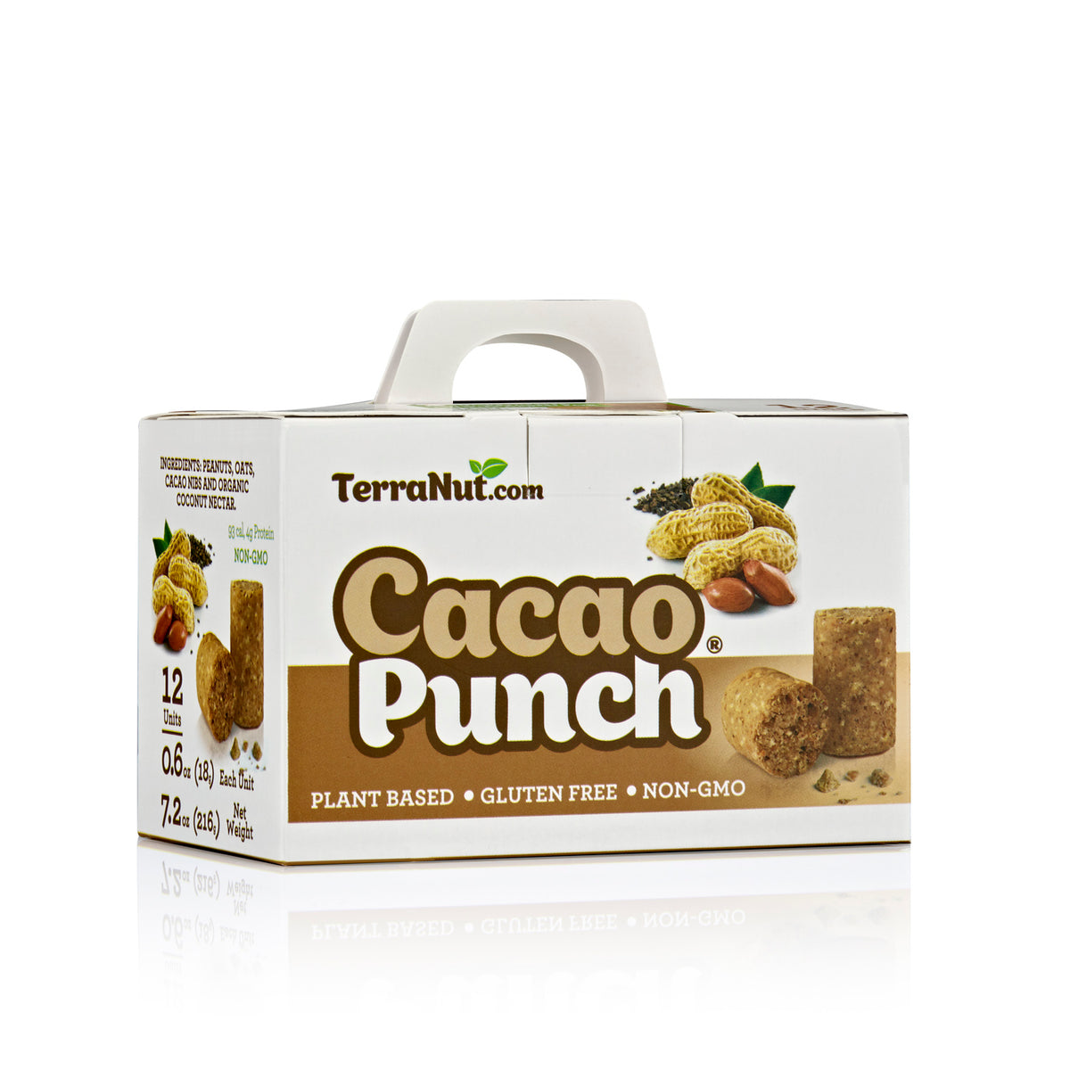 TerraNut Cacao Punch 12-count box of cold-pressed cacao snack bars, plant-based and gluten-free.